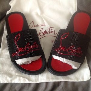 Christian Louboutin Red/Black Slides